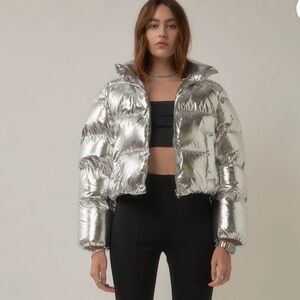 GREY LAB Metallic Silver Puffer Jacket